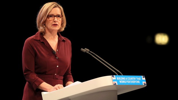 Britain's Home Secretary, Amber Rudd, speaks at the Conservative party conference.