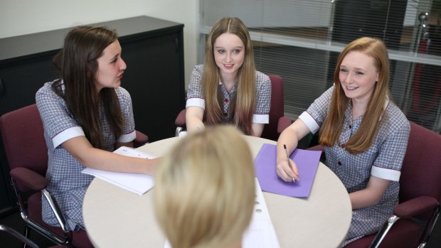 St Helena Secondary College students are shown interviewing a prospective teacher applying for a job at the school on February 13, 2015. 