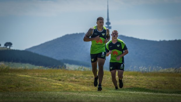 On track: Jordan Turner (left) and Connor Cheeseman train at Stromlo Forest Park.