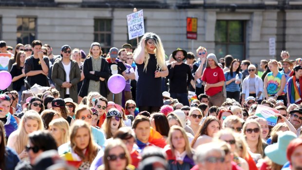 Thousands of people turned out for the same-sex marriage equality rally at Queens Park in August.