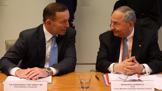 Prime Minister Tony Abbott with Maurice Newman, the chair of his business advisory council.