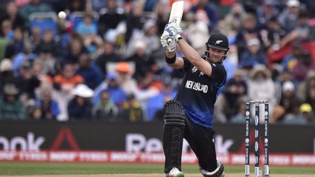 Heading home: Corey Anderson of New Zealand in action during the Cricket World Cup.