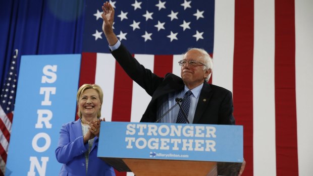 Bernie Sanders and Democratic presumptive presidential candidate Hillary Clinton in New Hampshire on July 12.