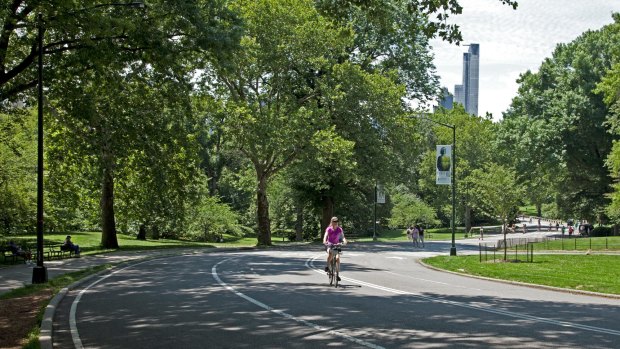 Cycling in Central Park, New York City.