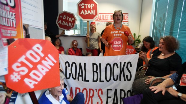 Protesters in Sydney make their views on Adani clear.