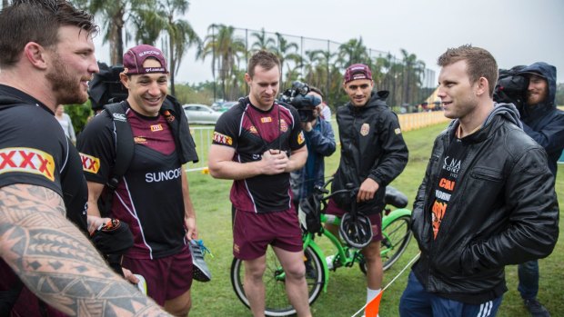Local hero: Horn meets the Maroons at their Gold Coast base.