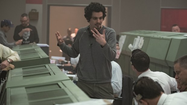 Director Damien Chazelle on the set of 