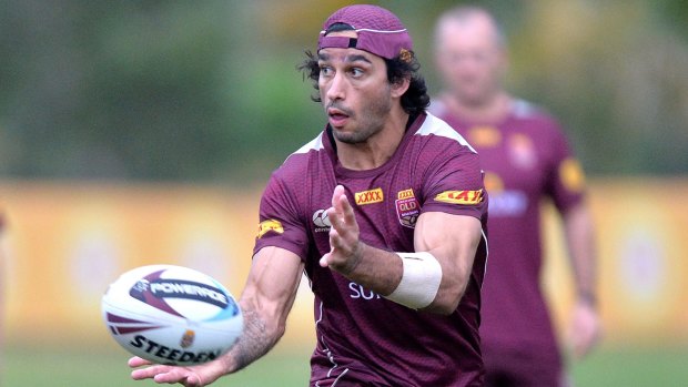 Concerned: Marrons five-eighth Johnathan Thurston passes the ball during training at Sanctuary Cove in Brisbane.