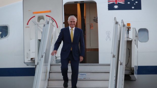 Prime Minister Malcolm Turnbull arrives in New Delhi, India on Sunday. 