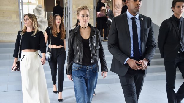 Jennifer Lawrence arrives at the Dior show.
