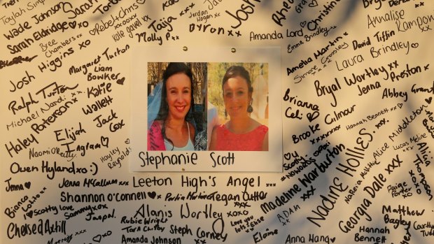 Messages for Stephanie Scott in front of Leeton High School, where she worked.