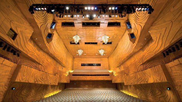 Like an open-cut mine, the acoustic panels withing ARM's Melbourne Recital Centre.