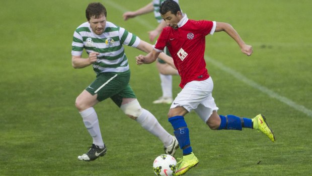 Canberra FC player Muad Zwed, pictured here in a previous game against Tuggeranong United, was instrumental.