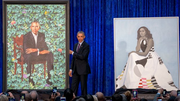 Former president Barack Obama called his portrait "pretty fly" and thanked Amy Sherald for capturing his wife's "grace and... hotness". 