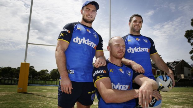 Joined up: Parramatta Eels unveil their new signings (L-R) Kieran Foran, Beau Scott and Michael Gordon late last year. 