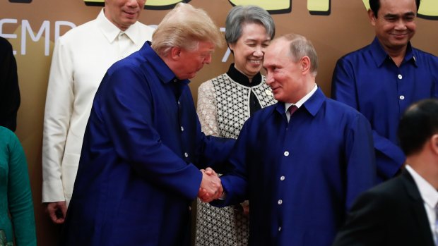 A handshake during the obligatory family photo was the closest US President Donald Trump and Russian President Vladimir Putin got. 