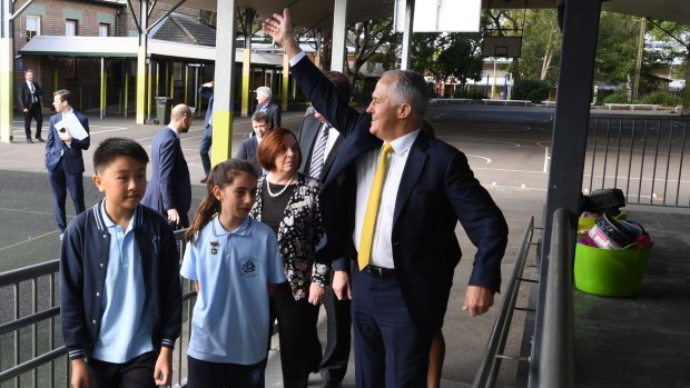 Prime Minister Malcolm Turnbull promotes his Gonski school funding plan at North Strathfield Public School.