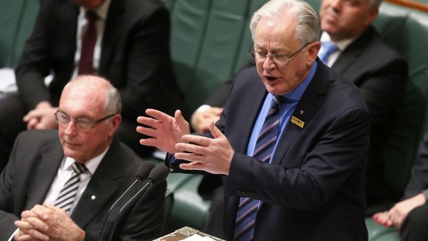 Trade Minister Andrew Robb spruiks the China free trade deal in Parliament.