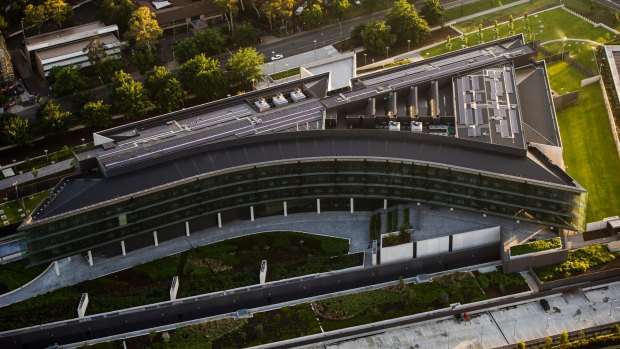 An aerial view of the huge ASIO building on Parkes Way.