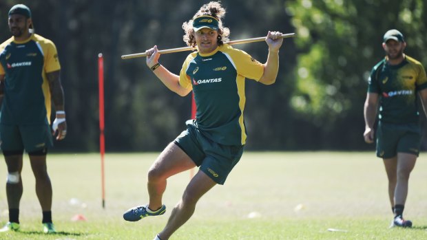 Like a "space cadet": Nick Cummins training with the Australia Sevens team at Narrabeen on Wednesday.