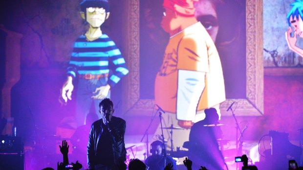 Damon Albarn performing with Gorillaz, whose work shows a freewheeling spirit of experimentation.