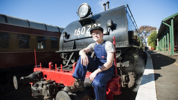 Mitchell Allen, of Geelong, prepares for his dream train ride from Canberra.