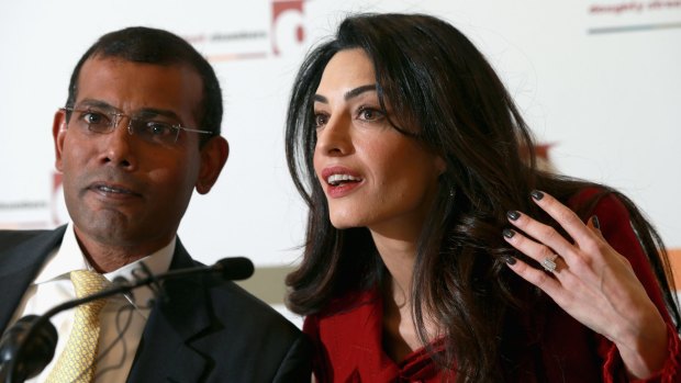 Human rights lawyer Amal Clooney and Mr Nasheed in London in January. 