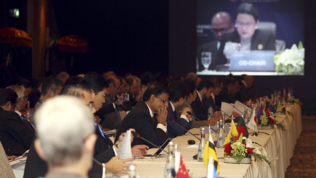 Indonesian Foreign Minister and Bali Process co-chair Retno Marsudi addresses delegates. She told them that the Bali Process had failed last year and that it "must not happen again".