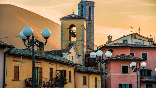 The village of Cerreto di Spoleto at sunset.