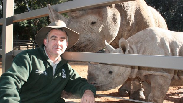 Dr Benn Bryant with black rhinos.