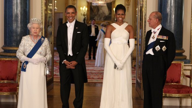 Michelle Obama wore Tom Ford for an audience with the Queen and Prince Phillip in 2011.