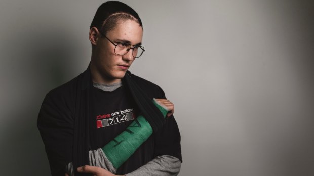 Patrick, fell off his skateboard at high speed, hitting his arm and head. He was treated for a broken wrist and sent home without being checked for head injuries