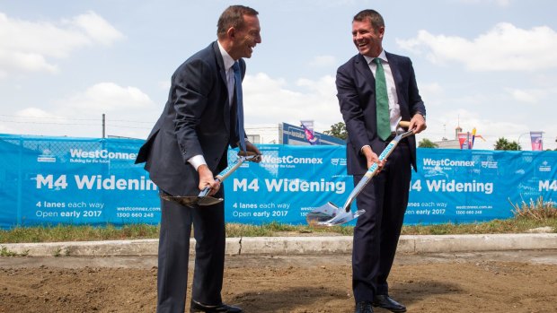 Tony Abbott and Mike Baird dig in together. 
