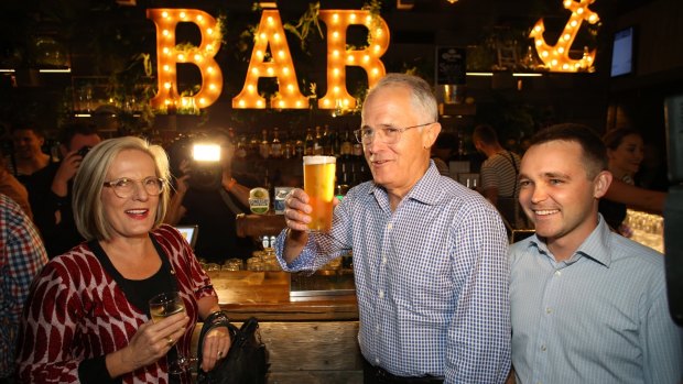 Mr Roy, pictured with Lucy and Malcolm Turnbull during the campaign, hasn't called last drinks on his political career just yet.