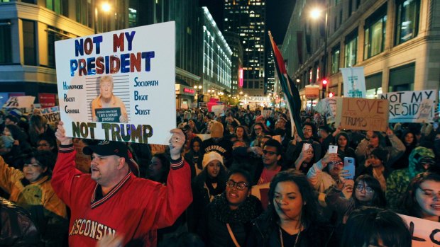 Anti-Trump protesters took to the streets around the US.