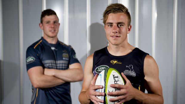 Thomas Hall, right, and Jordan Jackson-Hope have been training with the Brumbies to fast-track their development.