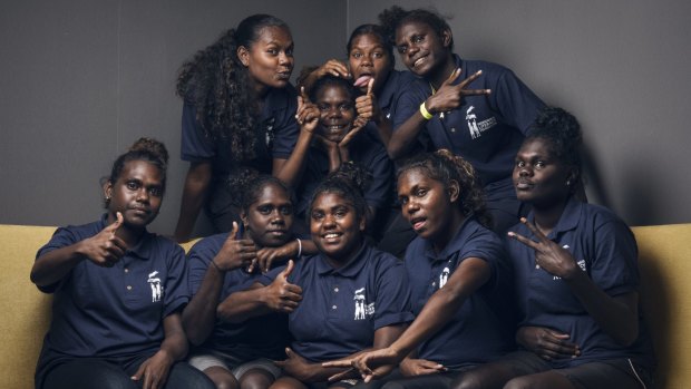 Tiwi College schoolgirls from Melville Island who spent a week in Sydney working on their book, Our Story, with the support of the Indigenous Literacy Foundation.