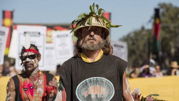 Indigenous people and supporters marched on Monday for recognition of lives lost in the Frontier Wars.