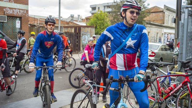 Cyclist take part in the annual Melburn Roobaix event down Melbourne's inner north lanes, with a pit stop at Brunswick's Temple Brewing Company. 