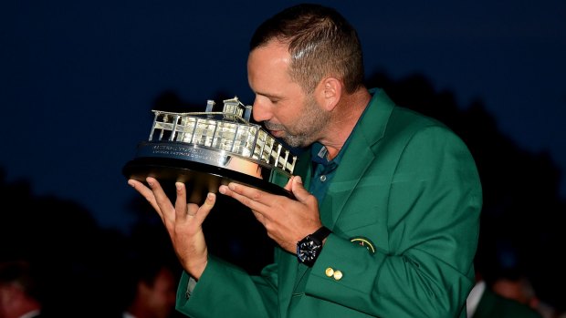 Popular: Sergio Garcia celebrates with the US Masters trophy.