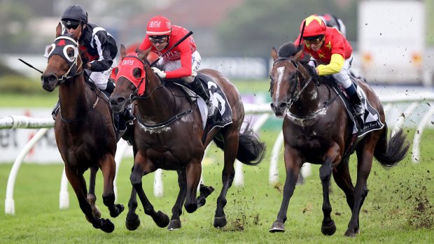 Winning combination: Russian Revolution gets the better of Redzel in The Galaxy.