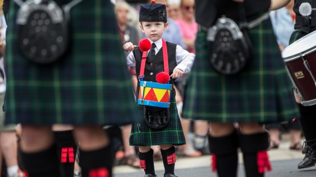 Blakely Wieczorek, 4, joined relatives in the Maryborough & District Highland Pipe Band in the parade down High Street, Maryborough on New Year's Day. 
