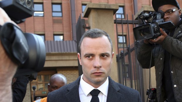 Oscar Pistorius outside the HIgh Court in Pretoria, South Africa, in 2014.  