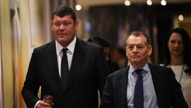 James Packer, left, with Crown executive chairman John Alexander, said VIP volumes were starting to increase again.