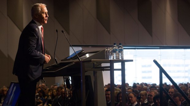 Malcolm Turnbull addresses the Liberal Party's state council meeting in Melbourne.
