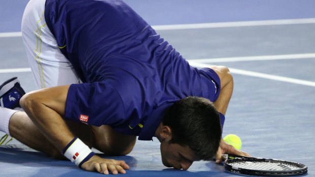 Courting success: Djokovic pays tribute to Melbourne Park after his victory.
