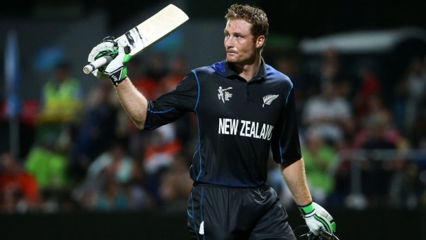 Martin Guptill leaves the field after being dismissed for 105.