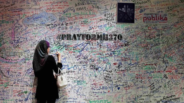 A message board in memory of passengers on board MH370  in Malaysia.