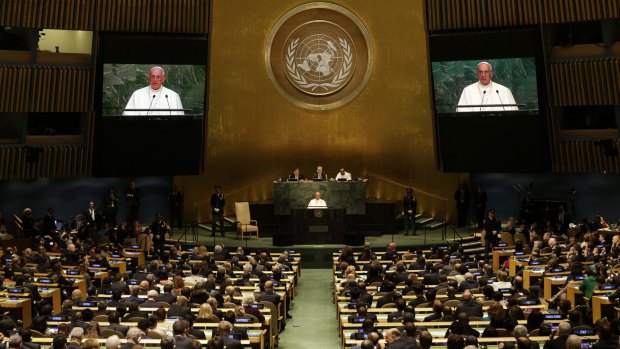 Pope Francis addresses the UN General Assembly last month.