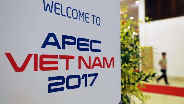 Signage for the Asia-Pacific Economic Cooperation summit in Danang, Vietnam.